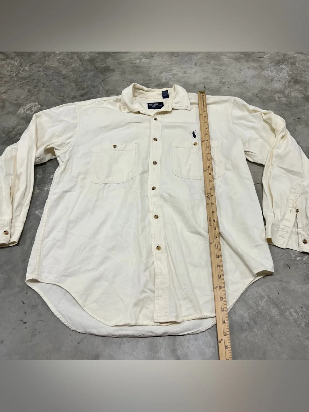 Vintage 90s Polo Ralph Lauren Shirt Large Made in USA Dual Pocket Beige Cream
